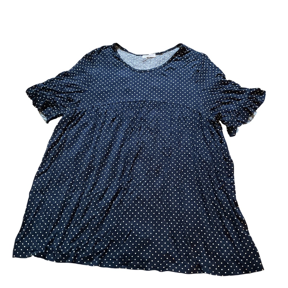 Chic Soul Navy Blue Polka Dot Ruffle Sleeve Babydoll Top Blouse